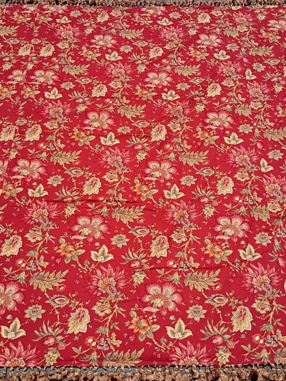 Mario & Marielena 7 Piece Queen Duvet Set Red Floral Antique Style with Fringe